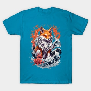 Kitsune fox, Japanese wave T-Shirt